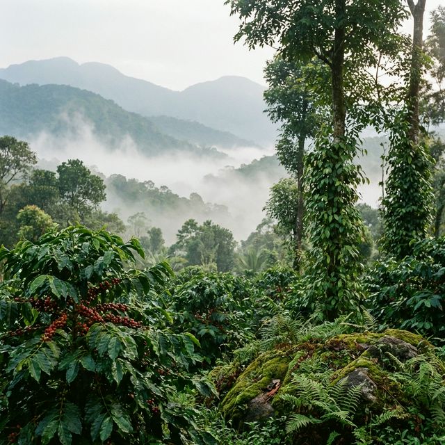 Misty coffee plantation in Coorg, Karnataka